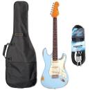 Vintage E-Gitarre V6MRLB Icon Distressed Blue mit Tasche und Kabel